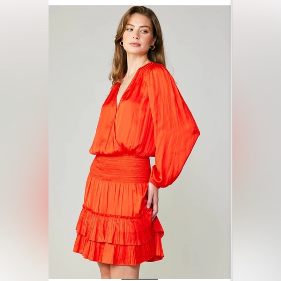 Anthropologie Current Air PLEATED Mini Dress Color Flame, Bright Red Size S - Picture 4 of 15